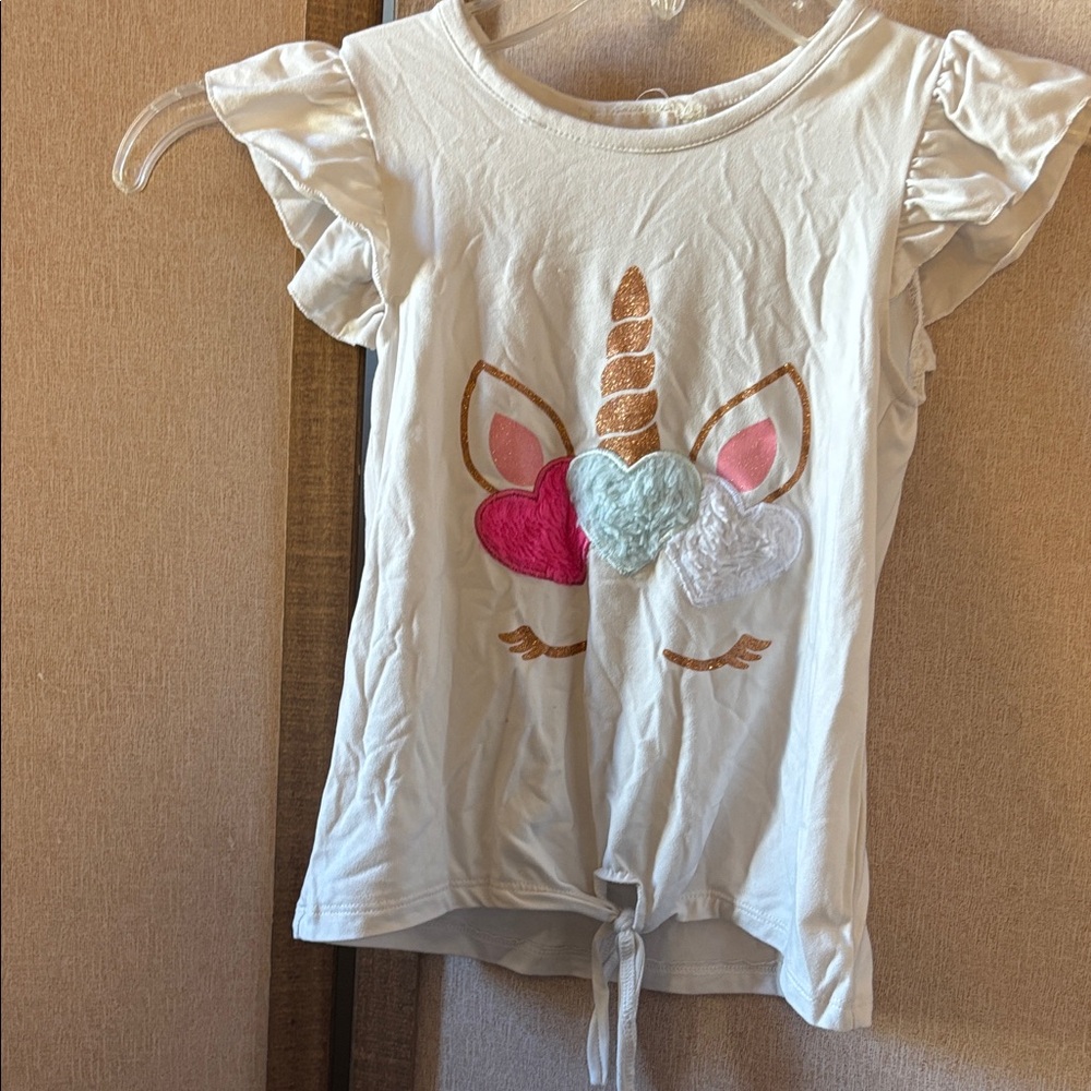 btween Unicorn Tee - White with Pink and Blue Hearts 4